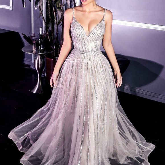 PLATINUM COLOR PROM PARTY EVENING FORMAL V-Neck A-Line Shape Prom Dress CD940 PLATINUM COLOR PROM PARTY EVENING FORMAL V-Neck A-Line Shape Prom Dress CD940
